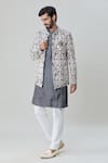 Shop_Arihant Rai Sinha_Grey Jacket And Kurta Silk Blend Embroidered Floral & Set _Online_at_Aza_Fashions