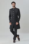 Buy_Arihant Rai Sinha_Black Imported Japanese Cotton Blend Hand Embroidered Sherwani And Pant Set _at_Aza_Fashions