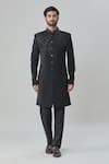 Arihant Rai Sinha_Black Imported Japanese Cotton Blend Hand Embroidered Sherwani And Pant Set _Online_at_Aza_Fashions