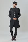 Buy_Arihant Rai Sinha_Black Imported Japanese Cotton Blend Hand Embroidered Sherwani And Pant Set _Online_at_Aza_Fashions