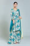 Buy_Samyukta Singhania_Blue Dupatta Organza Abstract Print Short Anarkali Kurta Sharara Set _at_Aza_Fashions