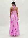 Samyukta Singhania_Pink Chinon Shibori Halter Pattern Neck Dress _Online_at_Aza_Fashions