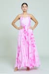 Shop_Samyukta Singhania_Pink Chinon Shibori Halter Pattern Neck Dress _Online_at_Aza_Fashions