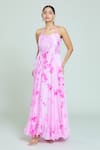 Samyukta Singhania_Pink Chinon Shibori Halter Pattern Neck Dress _at_Aza_Fashions