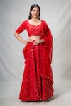 Buy_Samyukta Singhania_Red Lehenga And Blouse Georgette Embroidered Thread Mirrorwork Embellished Set _at_Aza_Fashions