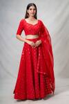 Buy_Samyukta Singhania_Red Lehenga And Blouse Georgette Embroidered Thread Mirrorwork Embellished Set _Online_at_Aza_Fashions