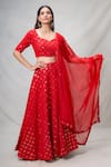 Shop_Samyukta Singhania_Red Lehenga And Blouse Georgette Embroidered Thread Mirrorwork Embellished Set _Online_at_Aza_Fashions