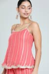 Buy_Naintara Bajaj_Peach Viscose Lace Round Neck Woven Stripe Tunic And Flared Pant Set 