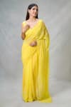 Buy_Samyukta Singhania_Yellow Blend Embroidered Pearl Sunshine Handwork Saree _at_Aza_Fashions