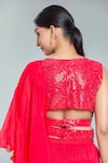 Buy_Samyukta Singhania_Red Georgette Embroidery Sequin V Neck Plain Tiered Pre-draped Ruffle Saree Set _Online_at_Aza_Fashions