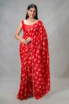 Buy_Samyukta Singhania_Red Uppada Silk Print Butterfly Punch Saree _at_Aza_Fashions