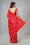 Shop_Samyukta Singhania_Red Uppada Silk Print Butterfly Punch Scoop Saree With Blouse _at_Aza_Fashions