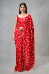 Samyukta Singhania_Red Uppada Silk Print Butterfly Punch Scoop Saree With Blouse _Online_at_Aza_Fashions