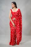 Shop_Samyukta Singhania_Red Uppada Silk Print Butterfly Punch Scoop Saree With Blouse _Online_at_Aza_Fashions