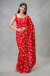 Samyukta Singhania_Red Uppada Silk Print Butterfly Punch Saree _at_Aza_Fashions