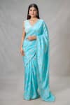 Buy_Samyukta Singhania_Blue Uppada Silk Print Butterfly Punch Saree _at_Aza_Fashions