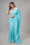 Samyukta Singhania_Blue Uppada Silk Print Butterfly Punch Saree _Online_at_Aza_Fashions