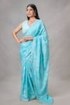 Shop_Samyukta Singhania_Blue Uppada Silk Print Butterfly Punch Saree _Online_at_Aza_Fashions