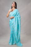 Samyukta Singhania_Blue Uppada Silk Print Butterfly Punch Saree _at_Aza_Fashions