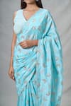 Buy_Samyukta Singhania_Blue Uppada Silk Print Butterfly Punch Saree 