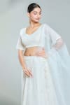 Buy_Samyukta Singhania_White Georgette Embroidery Sequin Leaf Neck Shimmering Snowflake Lehenga Set 