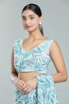 Khwaab by Sanjana Lakhani_White Georgette Print Woods V Cloudburst Tiered Pre-draped Ruffle Saree Set_Online_at_Aza_Fashions