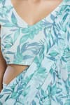 Buy_Khwaab by Sanjana Lakhani_White Georgette Print Woods V Cloudburst Tiered Pre-draped Ruffle Saree Set_Online_at_Aza_Fashions