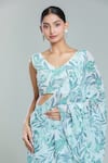 Shop_Khwaab by Sanjana Lakhani_White Georgette Print Woods V Cloudburst Tiered Pre-draped Ruffle Saree Set_Online_at_Aza_Fashions