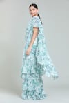 Buy_Khwaab by Sanjana Lakhani_White Georgette Print Woods V Cloudburst Tiered Pre-draped Ruffle Saree Set