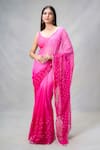 Buy_Samyukta Singhania_Magenta Shimmer Embroidery Mirror Work Ombre Saree _at_Aza_Fashions