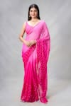 Samyukta Singhania_Magenta Shimmer Embroidery Mirror Work Ombre Saree_Online_at_Aza_Fashions