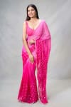 Samyukta Singhania_Magenta Shimmer Embroidery Mirror Work Ombre Saree_at_Aza_Fashions