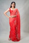 Buy_Samyukta Singhania_Red Shimmer Embroidery Mirror Chevron Wave Work Ombre Saree _at_Aza_Fashions