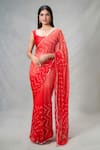 Samyukta Singhania_Red Shimmer Embroidery Mirror Chevron Wave Work Ombre Saree _Online_at_Aza_Fashions