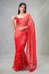 Shop_Samyukta Singhania_Red Shimmer Embroidery Mirror Chevron Wave Work Ombre Saree _Online_at_Aza_Fashions