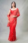 Samyukta Singhania_Red Shimmer Embroidery Mirror Chevron Wave Work Ombre Saree _at_Aza_Fashions