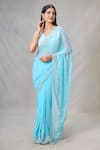 Buy_Samyukta Singhania_Blue Blended Embroidery Mirror Wave Saree _at_Aza_Fashions