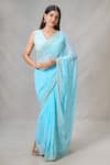 Samyukta Singhania_Blue Blended Embroidery Mirror Wave Saree _Online_at_Aza_Fashions