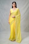 Samyukta Singhania_Yellow Blended Embroidery Mirror Sheesha Wave Pattern Saree _Online_at_Aza_Fashions