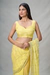 Buy_Samyukta Singhania_Yellow Blended Embroidery Mirror Leaf Sheesha Wave Pattern Saree With Blouse _Online_at_Aza_Fashions