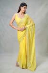 Shop_Samyukta Singhania_Yellow Blended Embroidery Mirror Leaf Sheesha Wave Pattern Saree With Blouse _Online_at_Aza_Fashions