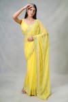 Samyukta Singhania_Yellow Blended Embroidery Mirror Leaf Sheesha Wave Pattern Saree With Blouse _at_Aza_Fashions