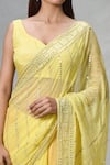 Samyukta Singhania_Yellow Blended Embroidery Mirror Leaf Sheesha Wave Pattern Saree With Blouse _Online