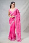 Samyukta Singhania_Pink Blended Embroidery Mirror Sheesha Vine Wave Pattern Saree _Online_at_Aza_Fashions