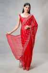 Samyukta Singhania_Red Blended Embroidery Mirror Scoop Neck Sheesha Vine Pattern Saree With Blouse _at_Aza_Fashions