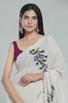 Samyukta Singhania_Beige Georgette Handpaint Tulip Scallop Border Saree _Online_at_Aza_Fashions