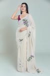 Buy_Samyukta Singhania_Beige Georgette Handpaint Tulip Scallop Border Saree _Online_at_Aza_Fashions