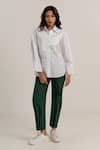 Buy_Kritika Madan Label_White Cotton Plain Collared Asymmetric Panel Shirt And Pant Set _at_Aza_Fashions