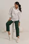 Buy_Kritika Madan Label_White Cotton Plain Collared Asymmetric Panel Shirt And Pant Set _Online_at_Aza_Fashions