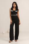 Buy_Kritika Madan Label_Black Crepe Plain Double Collared Jumpsuit With Belt _at_Aza_Fashions